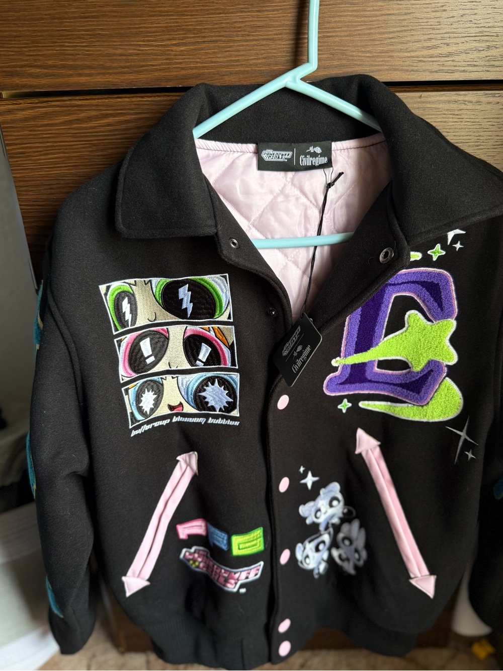 Civil x Powerpuff Girls black bomber jacket🩷💚💙